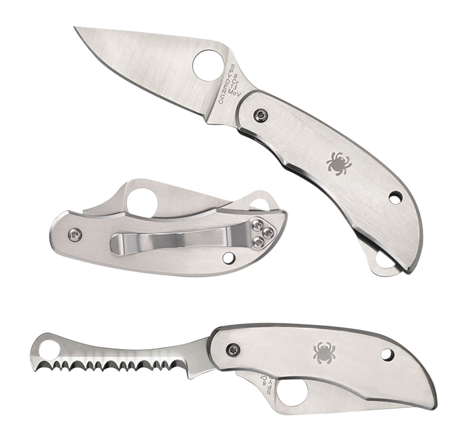 Spyderco ClipiTool Stainless Folding Knife C176P&S - 2" Blade, Plain/Serrated Edge