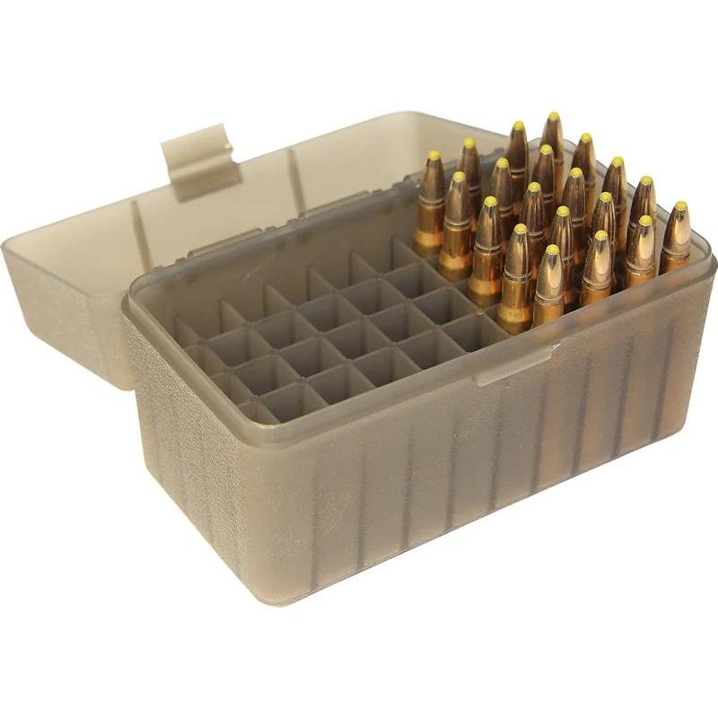 CHADWICK & TREFETHEN Ammo Box 50rd Flip-Top 223 204 Ruger 6x47 Clear/Smoke - MTM Case-Gard