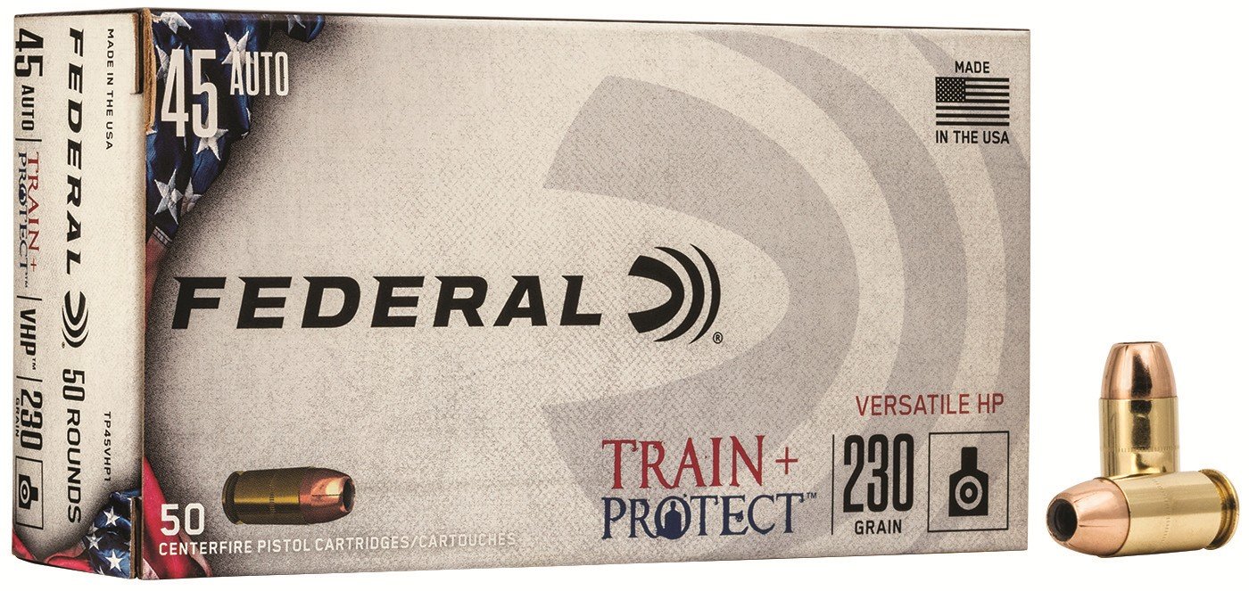 Federal TP45VHP1 .45 ACP 230gr VHP Train+Protect 50rd Ammo Box - Federal Premium Ammunition - VERSATILE HOLLOW POINT