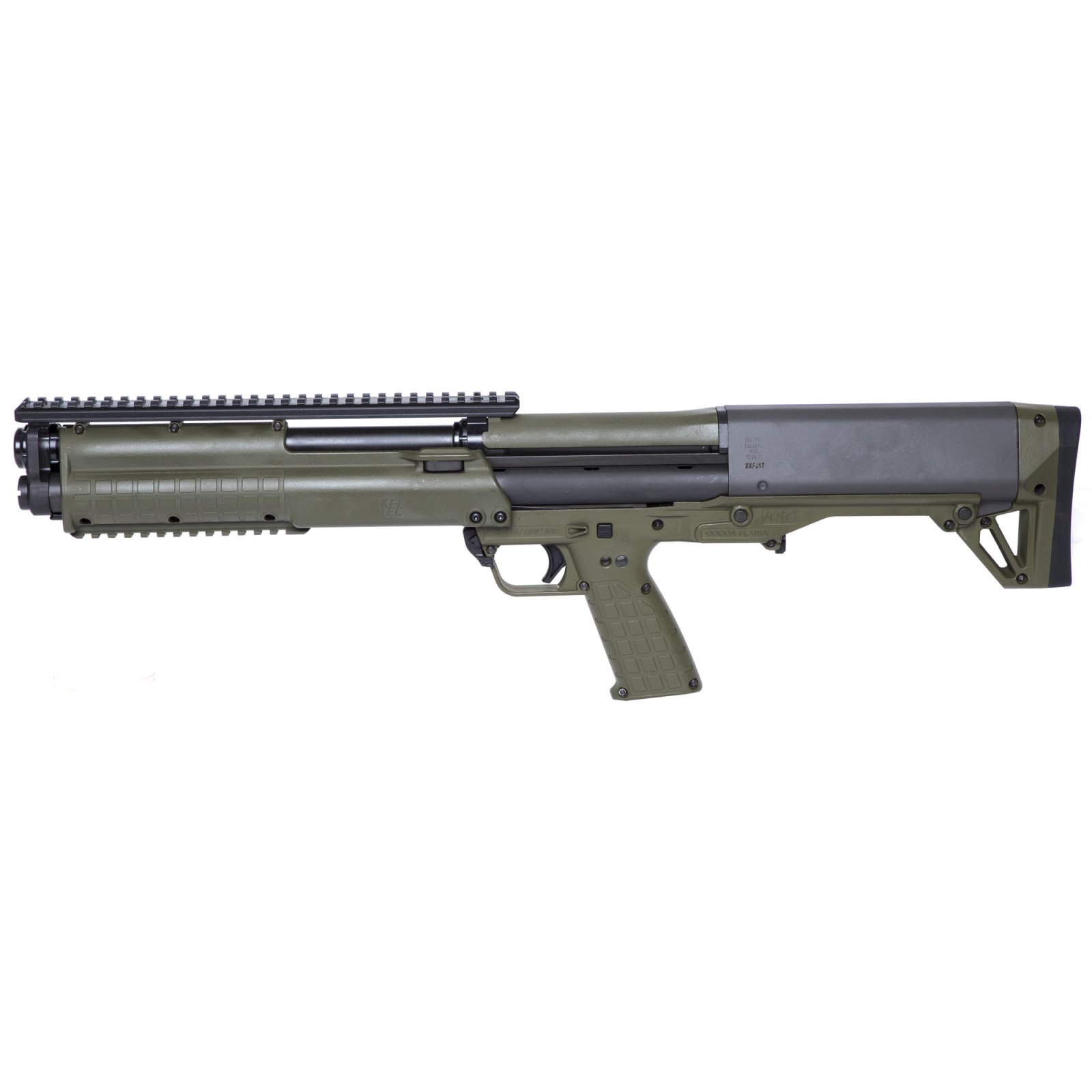 Kel-Tec KSG Pump Action Shotgun 12 Gauge 18.5" Barrel 3" Chamber 12 Rounds Dual Tube Magazines Downward Ejection Synthetic Stock OD Green