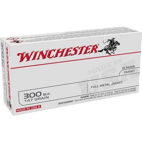 Winchester USA300B147 300 Blk 147 Grain FMJ 20 Rounds Box - Winchester - 300 Blk