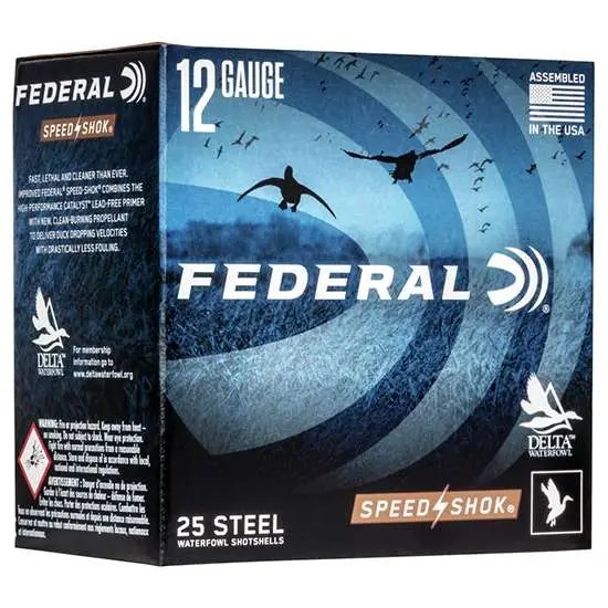 Federal Speed-Shok 12 Gauge 2.75" Ammo, 1 1/8 oz, 4 Shot, 25/Box, High-Performance, Lead-Free Primer, Fast-Burning Powder, WF145 - Federal Premium Ammunition - 12 Gauge