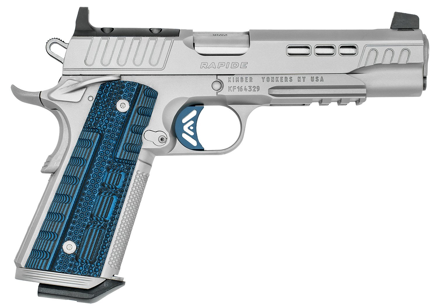 Rapide Ice 9mm 5" DLC Threaded Barrel, Silver KimPro II, G10 Grips, White Dot Sights, 9rd Mag - Kimber Manufacturing, Inc. - 9mm