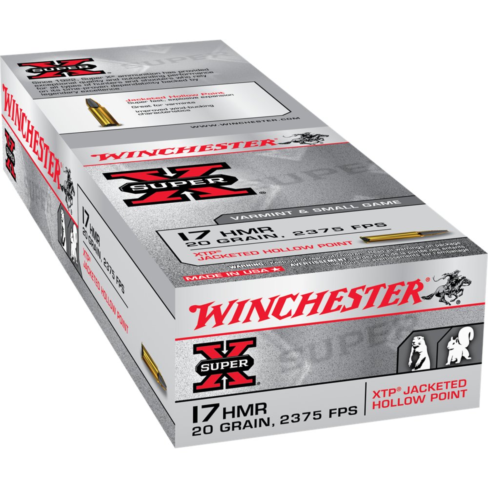 Winchester Ammo X17HMR1 Super X 17 HMR 20 gr 2375 fps Hornady XTP Hollow Point 50 Bx/20 Cs - Winchester - HORNADY XTP HOLLOW POINT