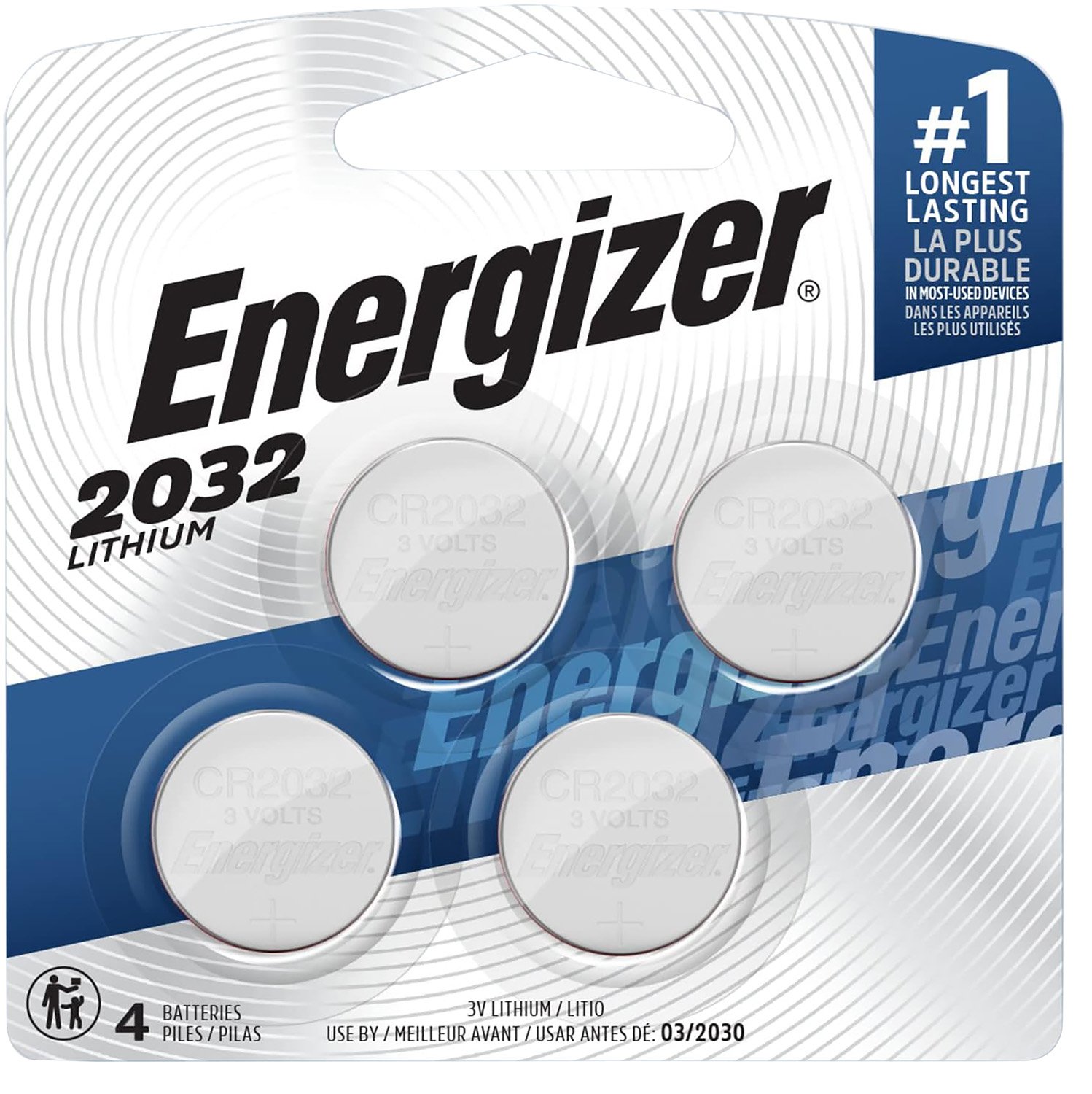 Energizer 2032BP4C3 CR2032 Lithium Battery Silver 3.0 V 235 mAh, Qty (4) Single Pack - Energizer Holdings, Inc. - 235