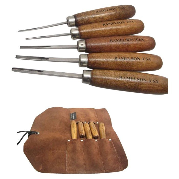 V&U CHISEL CARVING SET CHECKERING & RESORATION W-CASE 5PC - U.J. RAMELSON