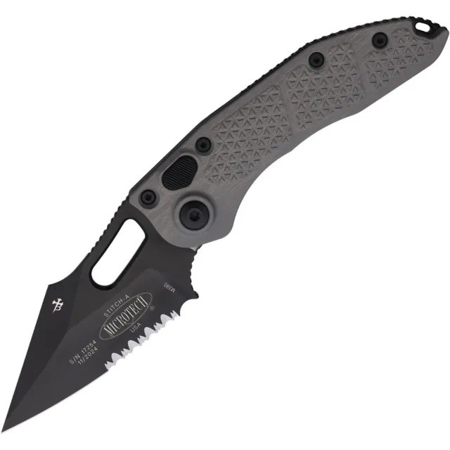 Microtech Stitch 169-2NC 3.75 In Black Part Serrated Natural Clear