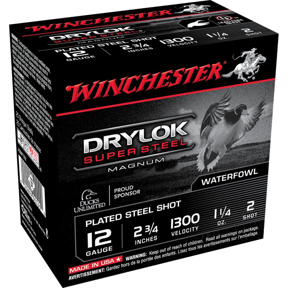 Winchester Drylok Super Steel 12 Gauge Ammo 2.75" 1-1/4 oz 1300 fps #2 Shot