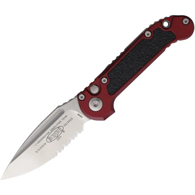 Microtech LUDT G3 3.5 In Stonewash Part Serrated Merlot AL Handle