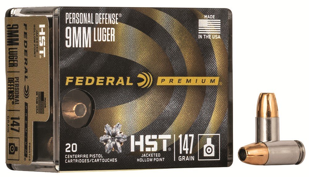 Federal Premium P9HST2S 9mm Luger 147-Grain HST Jacketed Hollow Point Personal Defense Ammo - 20 Rounds