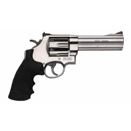Smith & Wesson 163636 Model 629 Classic 44 Rem Mag or 44 S&W Spl Stainless Steel 5" Barrel & 6rd Cylinder, Satin Stainless Steel N-Frame, Red Ramp Front/White Outline Rear Sights - Smith & Wesson - 44 Magnum | 44 Special