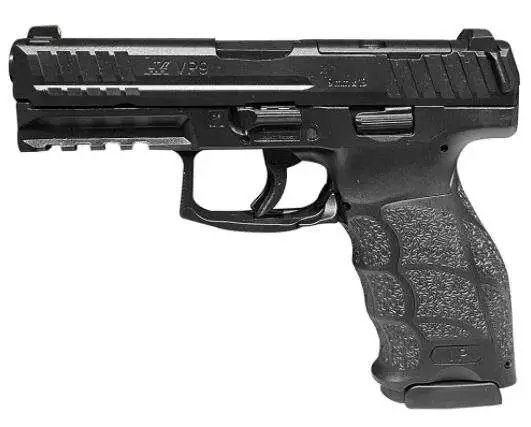 HK VP9 9mm Luger Black Pistol: Optics Ready, 17+1 Capacity, 4.09" Polygonal Rifled Barrel, Serrated Slide, Polymer Frame, Picatinny Rail, Night Sights