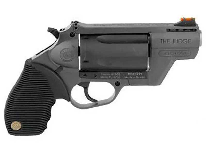 Taurus 2-441021GRY Judge Public Defender Revolver, .45 Long Colt/.410 Bore, 2.5" Barrel, 5 Rounds, Gray Polymer Frame, Matte Black Cylinder, Ribber Grip - Taurus International Manufacturing, Inc. - 410 Bore | 45 Colt