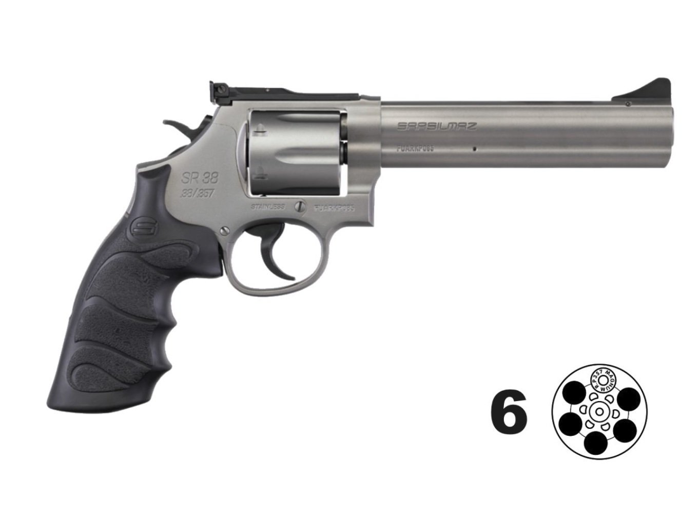 SAR USA SARSR38ST6 .357 Mag Revolver 6" Stainless Steel 6-Shot Black Grip