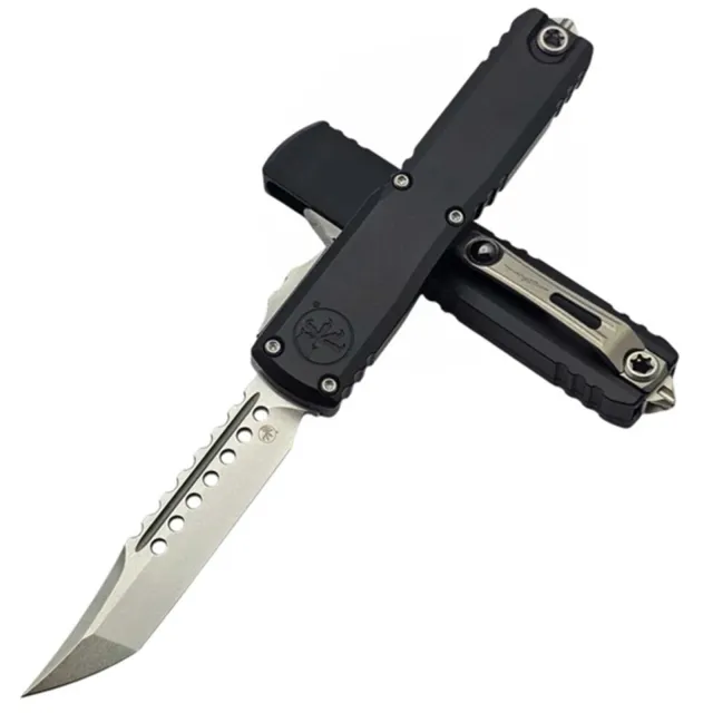 Microtech Ultratech Gen IV Hellhound 3.55 In Stonewash Black Alu Handle