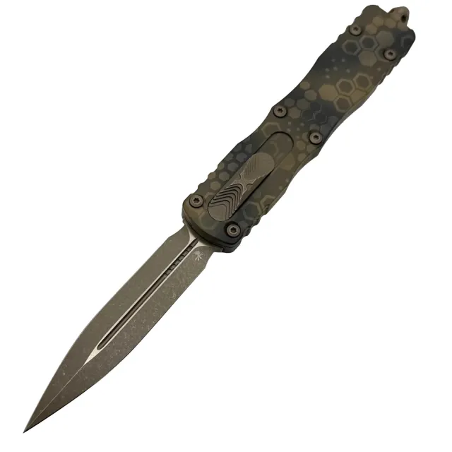 Microtech Dirac Delta 3.79 In Double Edge Bronze Apocalyptic Hex Camo