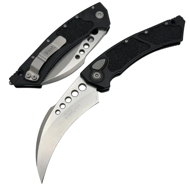 Microtech 166-10 Hawk Bill Auto 3.95 In Stonewash Black Aluminum Handle
