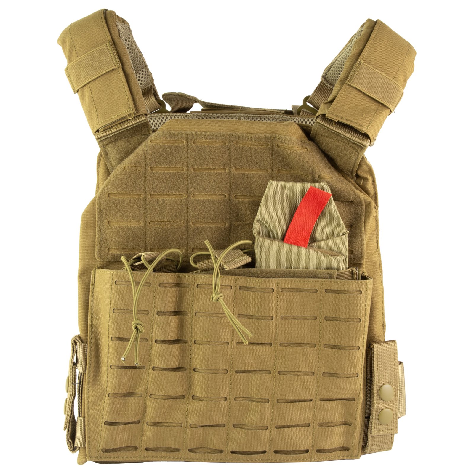NcStar Laser Cut Plate Carrier Medium-2XL Tan with MOLLE Slots & Kangaroo Pouch