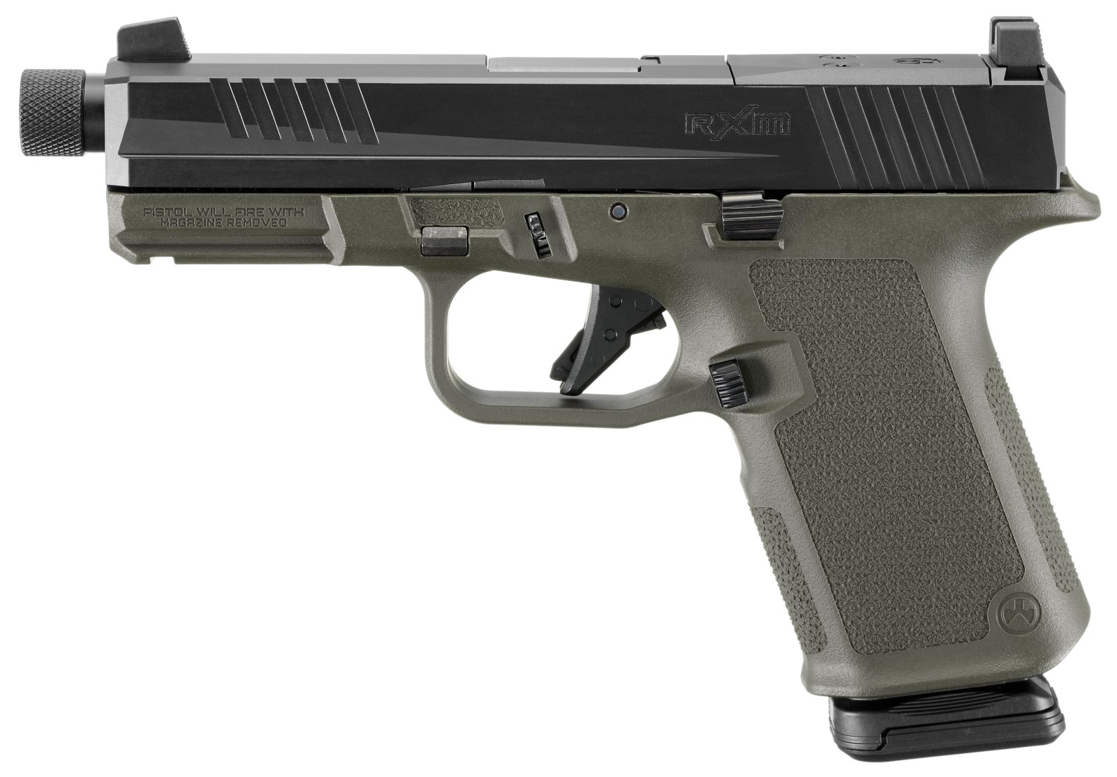 Ruger RXM Handgun 9mm Luger 15rd Magazines(2) 4.5 Threaded Barrel ODG Poly Frame Front Night Sight