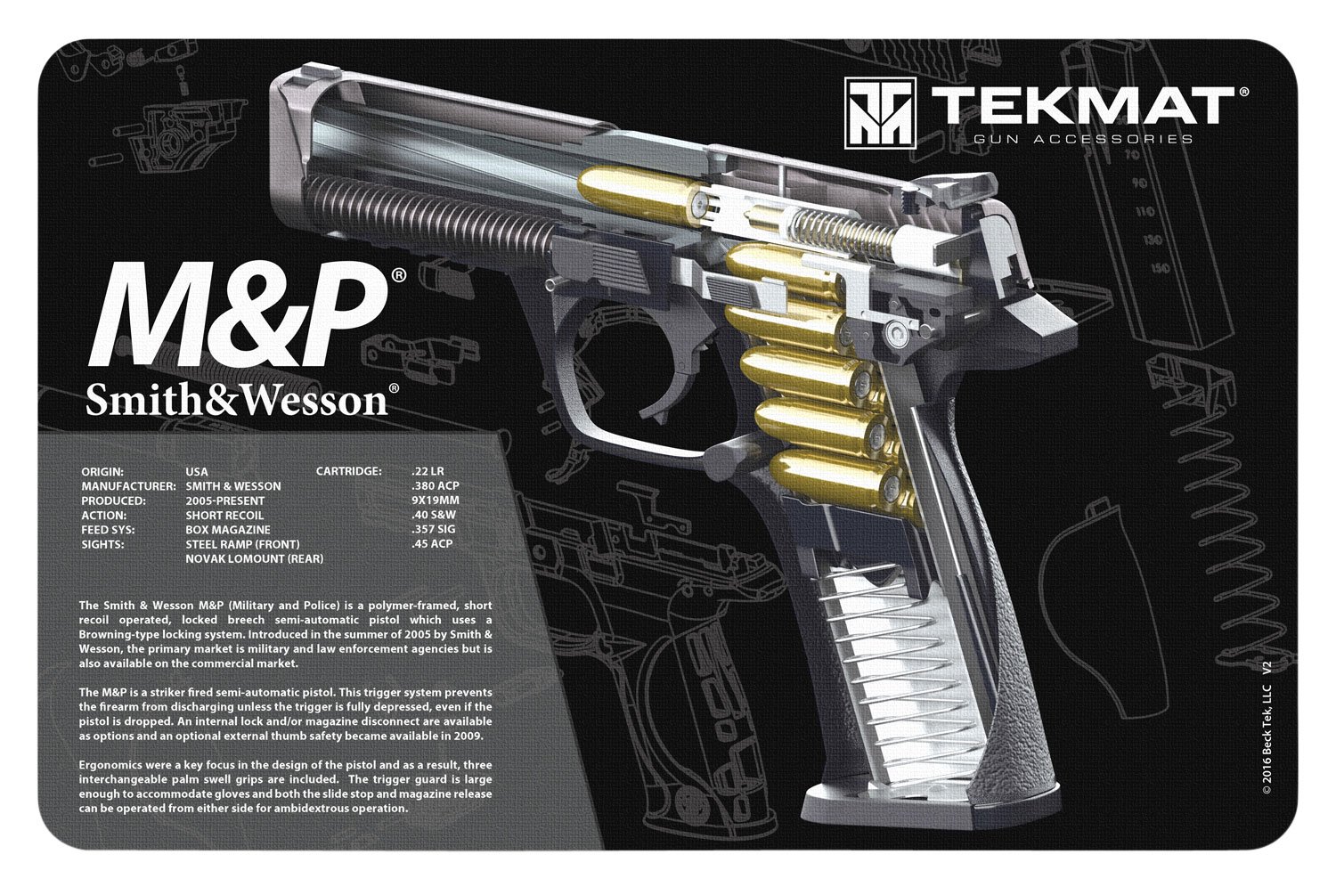 Tekmat Tekr17swmpca S&W M&P Cutaway Cleaning MAT Black/White Rubber 11" X - TEKMAT