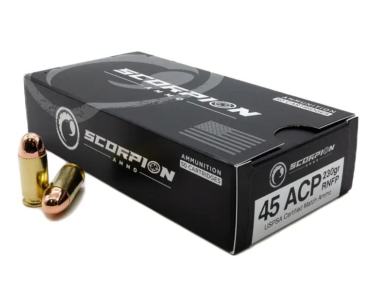 SCORPION AMO 45 AUTO 230GR TMC- RN 50RD BOX USPSA MATCH CERT ( 20 BOXES PER CASE)