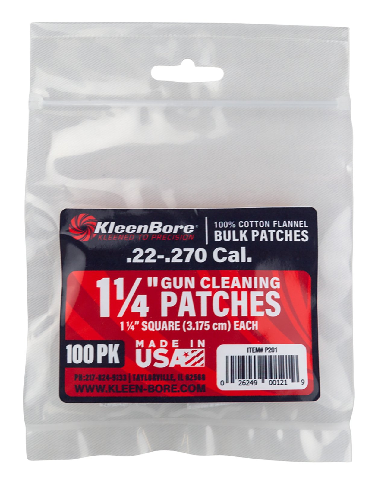 Buy KleenBore Super Shooter Cotton Flannel Patches .22-.270 Caliber 1 1/4" 100 Pack online