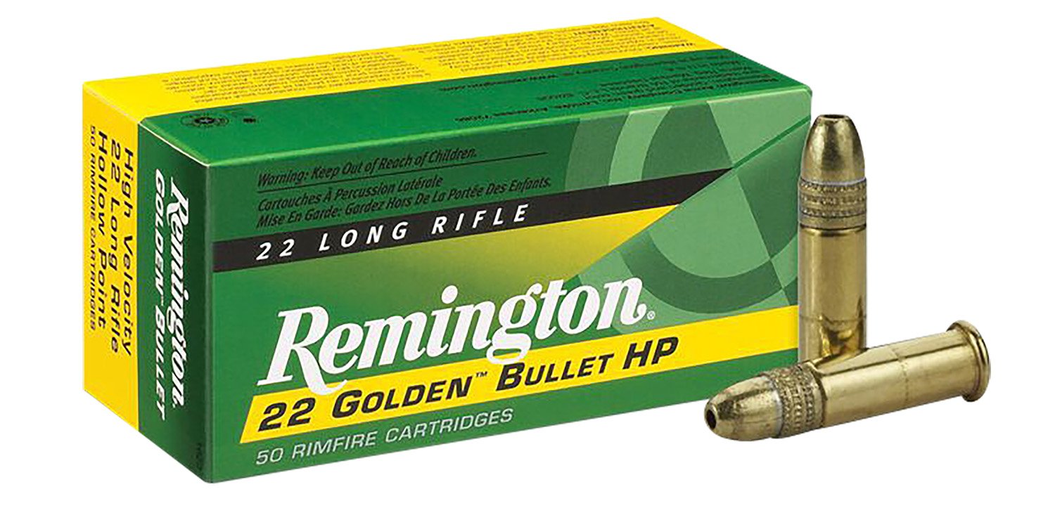 Remington Golden Bullet 21008: 22 LR, 36-Grain Plated Hollow Point, Brass Cased Rimfire Ammo, 50 Rounds