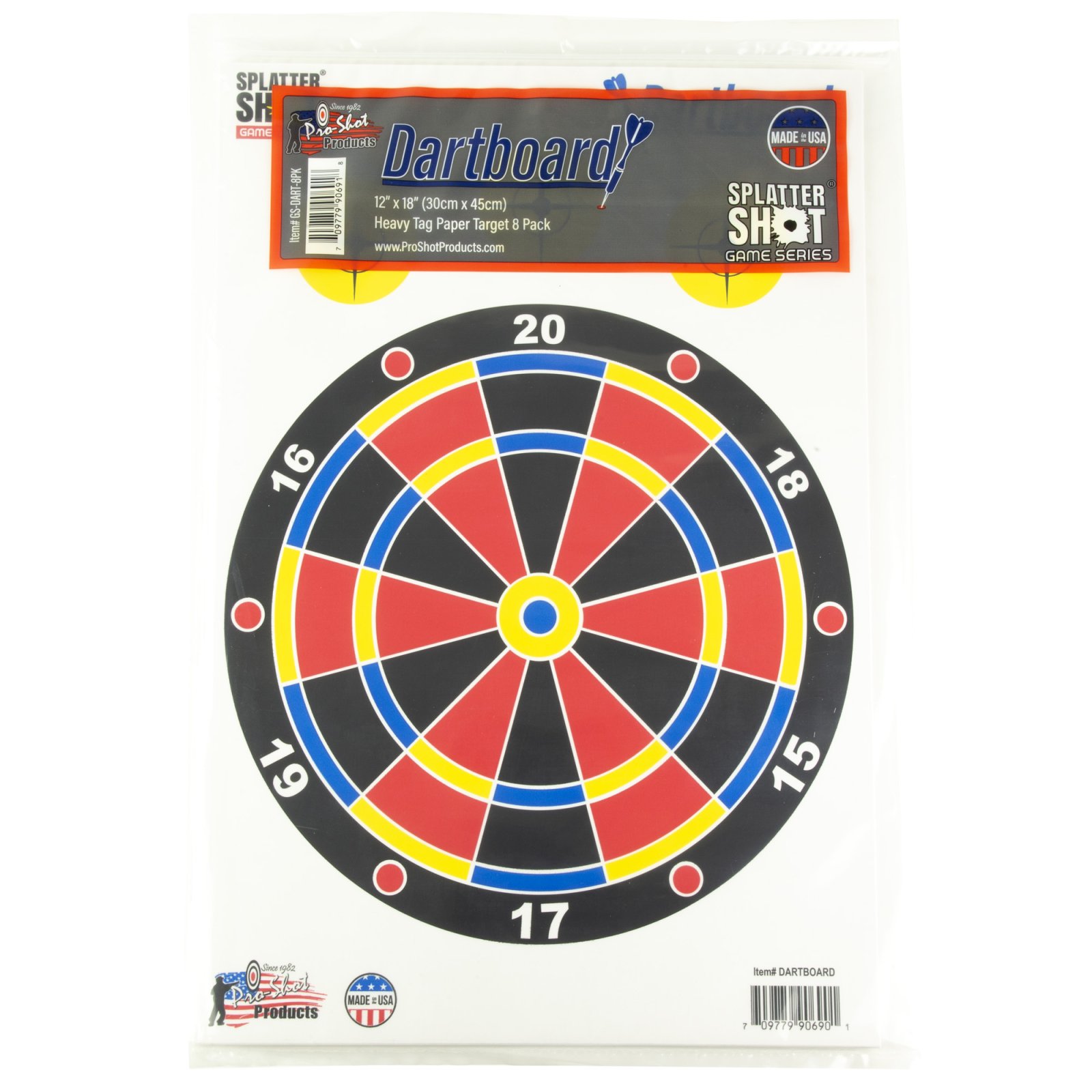 Buy ProShot SPLATTER SHOT GAME SERIES 12IN X 18IN DARTBOARD HEAVY TAG PAPER TARGET - 8 PACK GS-DART-8PK online