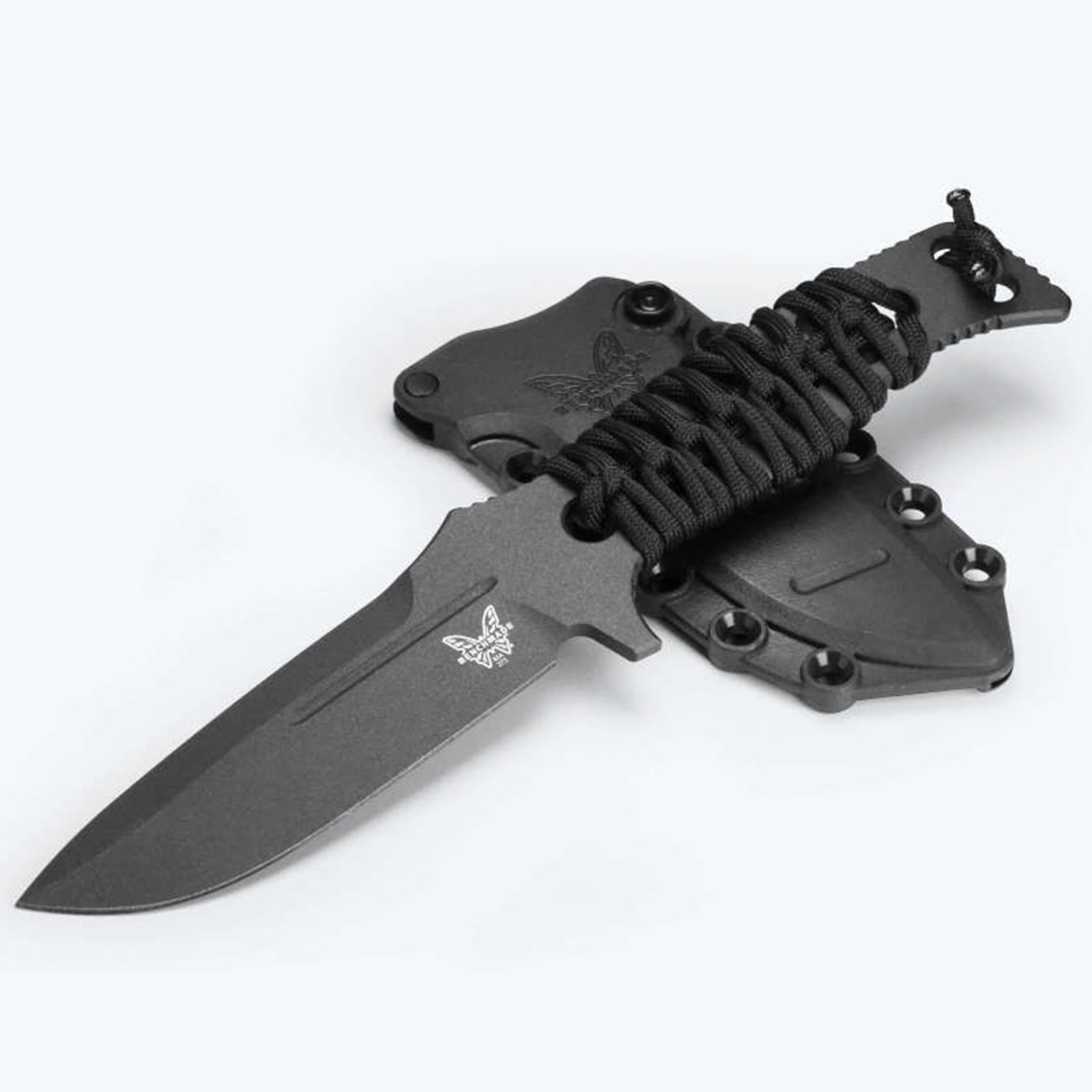Benchmade Adamas BL/PL 4.2" Fixed Blade Black Paracord wrap over skeletonized handle