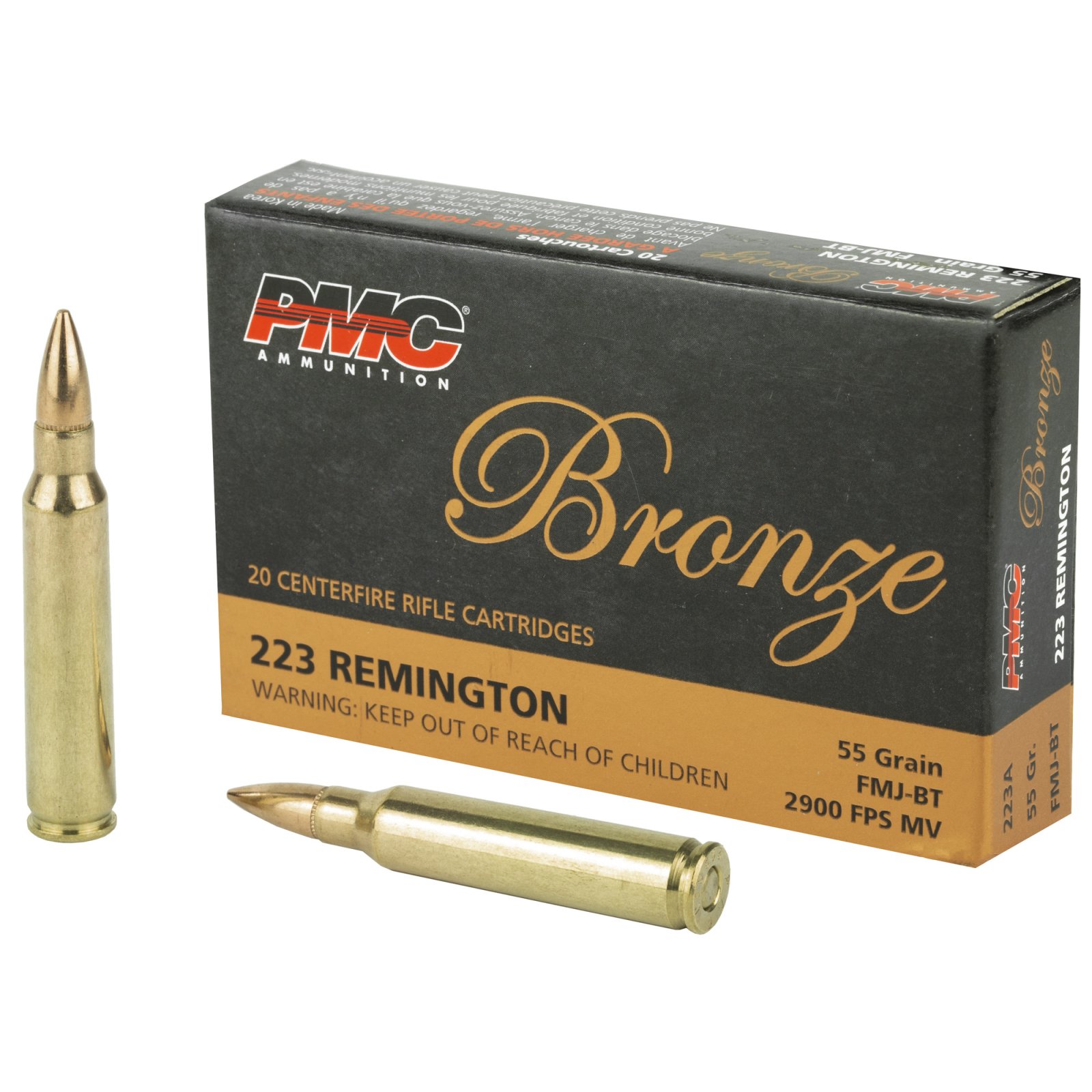 PMC 223A .223 Rem 55GR FMJ-BT Ammo, 20 Rounds, Brass Casing - PMC - 223 Remington