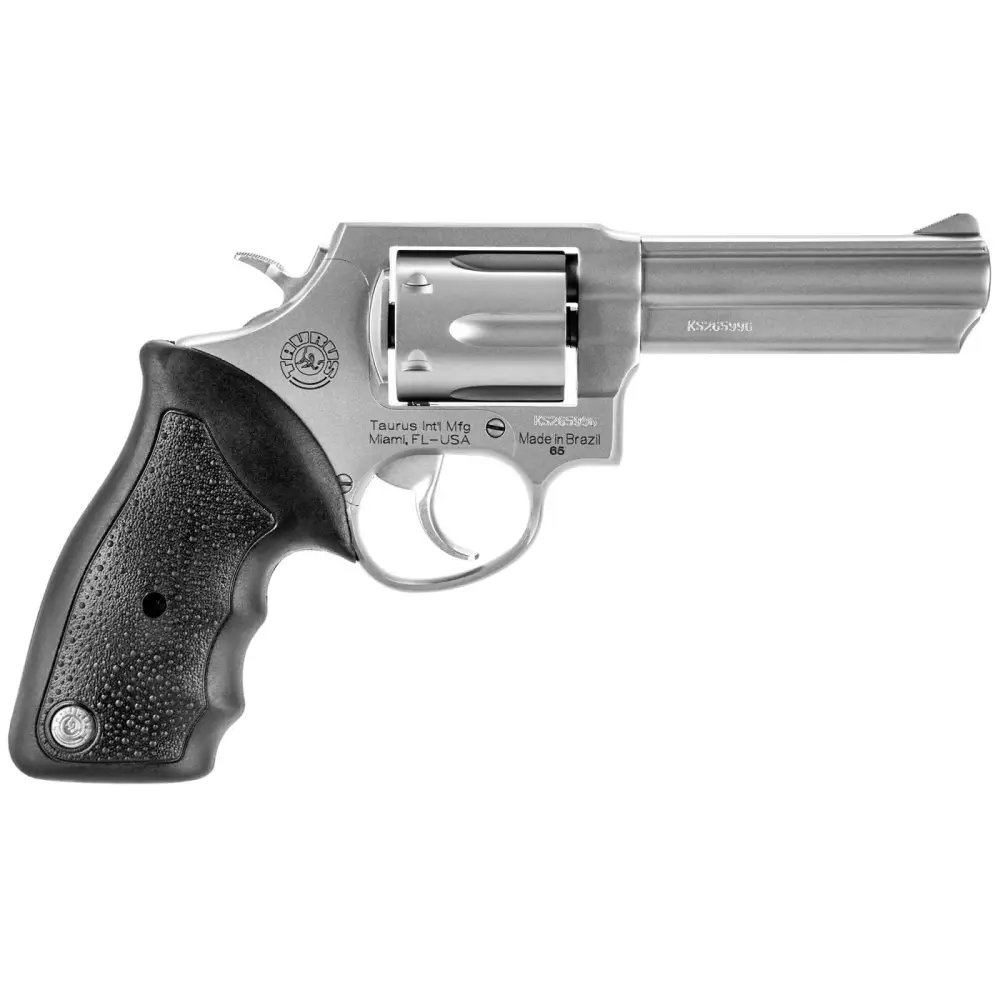 Taurus 65 Medium Frame Revolver, .357 Mag/.38 Spl +P, 6-Round, 4-Inch Barrel, Stainless Steel, Rubber Grip, DA/SA, Fixed Sights - Taurus International Manufacturing, Inc. - 357 Magnum | 38 Special
