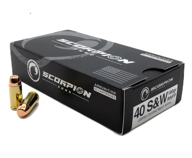 SCORPION AMO 40 S&W 180GR TMC- RNFP 50RD BOX USPSA MATCH CERT ( 20 BOXES PER CASE)
