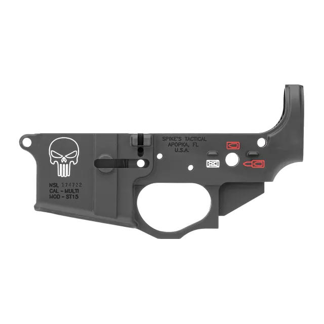 SPIKE'S TACTICAL Stripped Lower 5.56/.223 Rem Punisher Logo Color Filled - Spike's Tactical - 556NATO for sale at TheGunDock