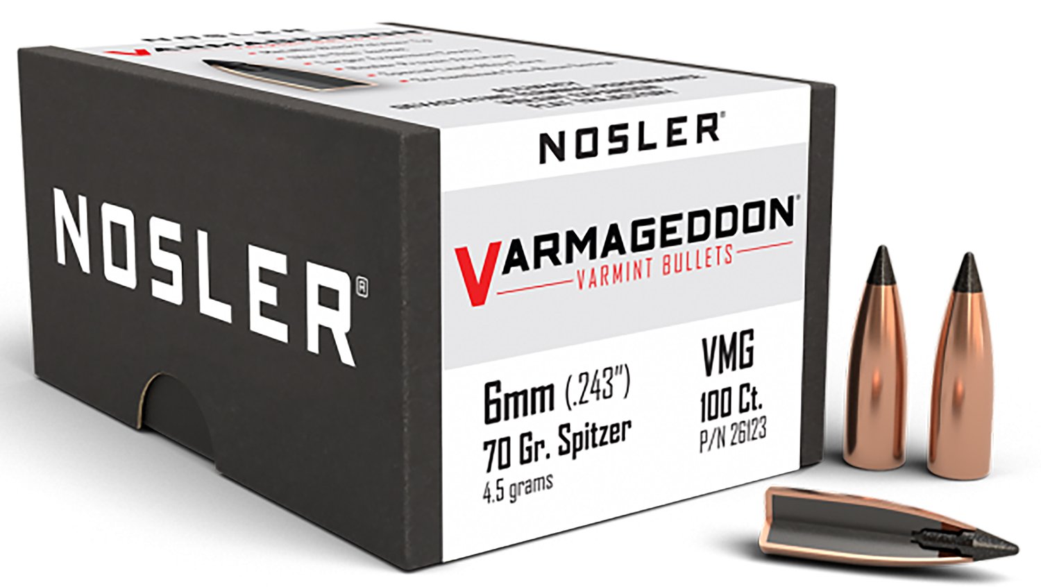 Nosler 26123 Varmageddon Varmint 6mm .243 70 gr Flat Base Tipped (FBT) 100 Per Box - Nosler - .243