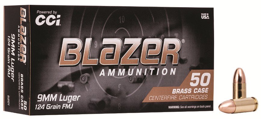 CCI 5201 Blazer Brass 9mm Luger 124 Grain FMJ 50 Rounds per Box - CCI - FULL METAL JACKET