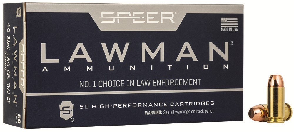 Speer 53880 Lawman 40 S&W 180 Gr TMJ 50 Rounds Per Box - Speer - TOTAL METAL JACKET ROUND NOSE