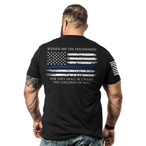 Nine Line Apparel Thin Blue Line T-Shirt Black Small - Cotton, Peacemakers Graphic - NINE LINE APPAREL