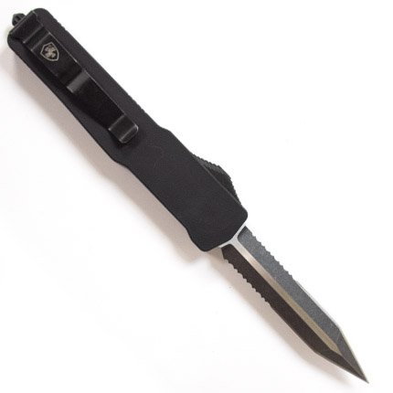 Templar OTF Slim Dagger - 3.5" Serrated Blade, Rubber Handle, Black