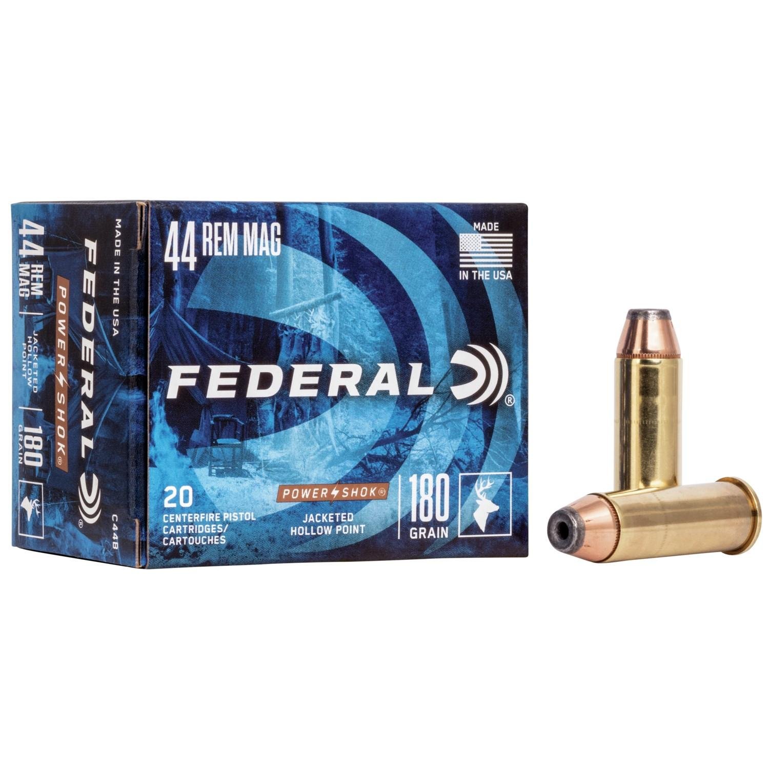 Federal C44B 44 Remington Magnum 180 Grain Jacketed Hollow Point 20 Rounds - Federal Premium Ammunition - JACKETED HOLLOW POINT