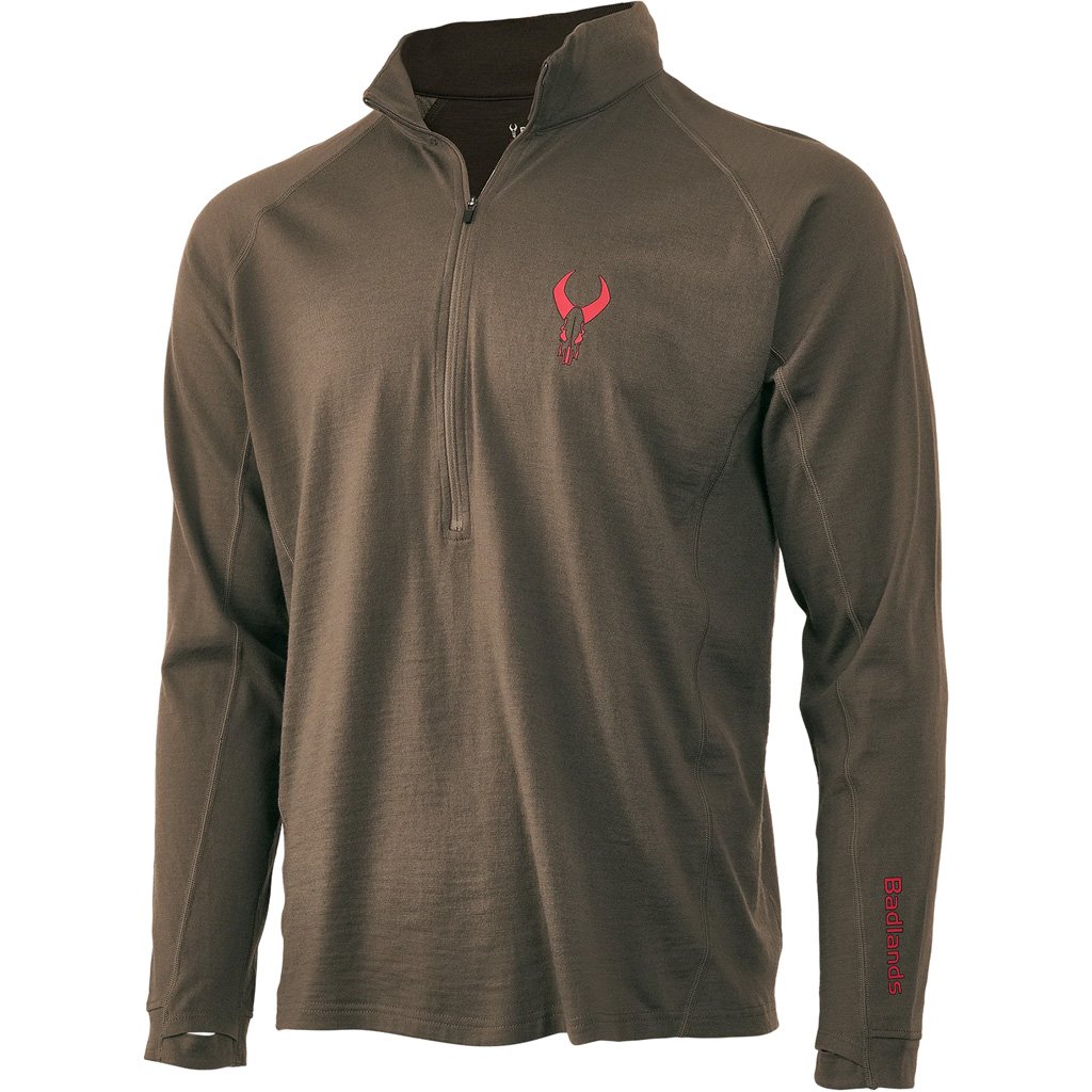 Badlands 21-42408 Pecora Merino 1/4 Zip, Midweight, Mud, Small, 200g Wool