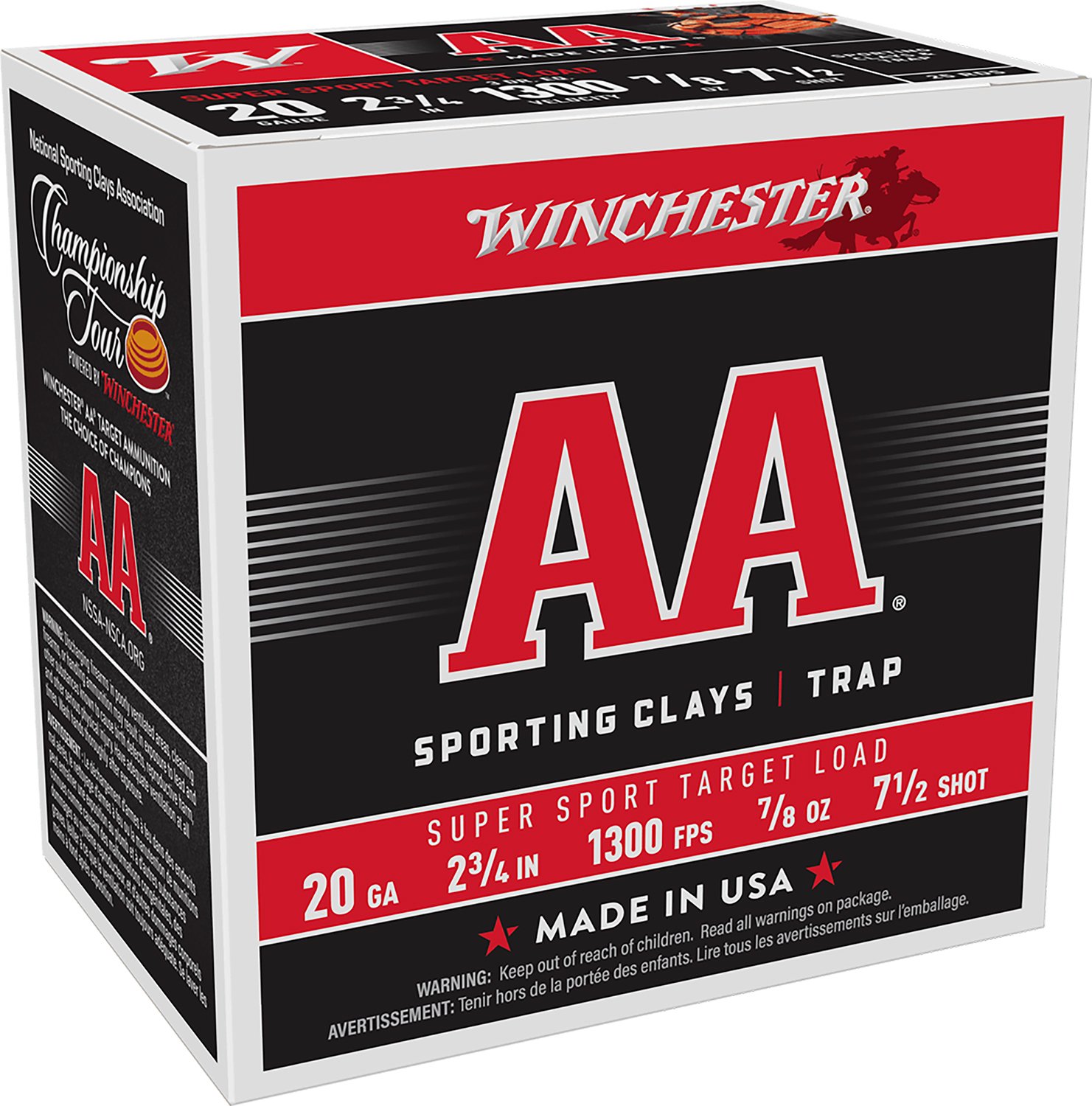 Winchester Ammo AASC207 AA Super Sport Sporting Clay 20 Gauge 2.75" 7/8 oz 1300 fps 7.5 Shot 25 Bx/10 Cs