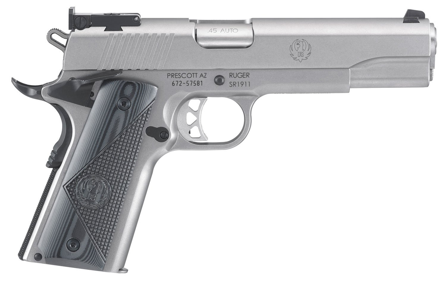 Ruger 6736 SR1911 Target Pistol, 45 Auto, 8+1 Capacity, 5" Stainless Steel Barrel, Low-Glare Frame, Deluxe G-10 Grip, Bomar-Style Sights, 39oz Weight - Ruger - 45 ACP