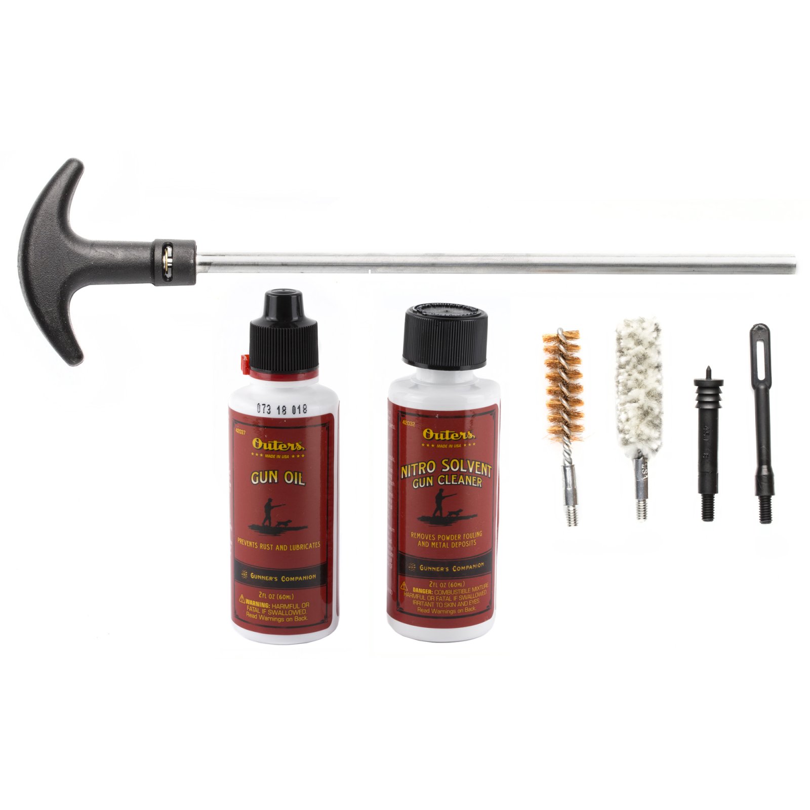 OUTERS Pistol Cleaning Kit .40-.45 - Aluminum Rod, Nitro Solvent, Gun Oil - Lightweight, Phosphor Bronze, Wool Blend