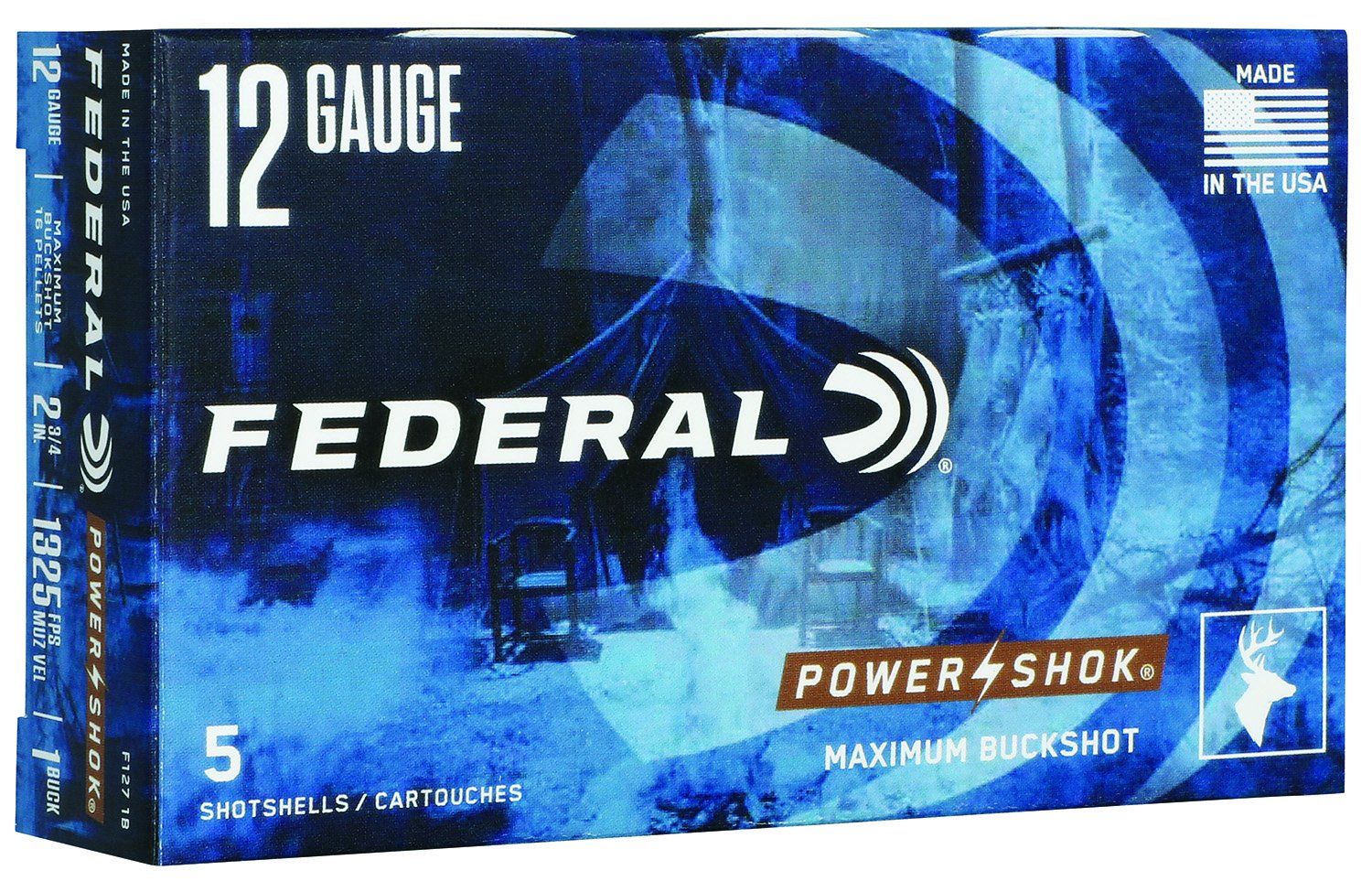 Federal Power-Shok Buckshot 12 ga 2-3/4 16 Pellets 1325 fps #1B 5/ct - Federal Premium Ammunition - 12 GAUGE