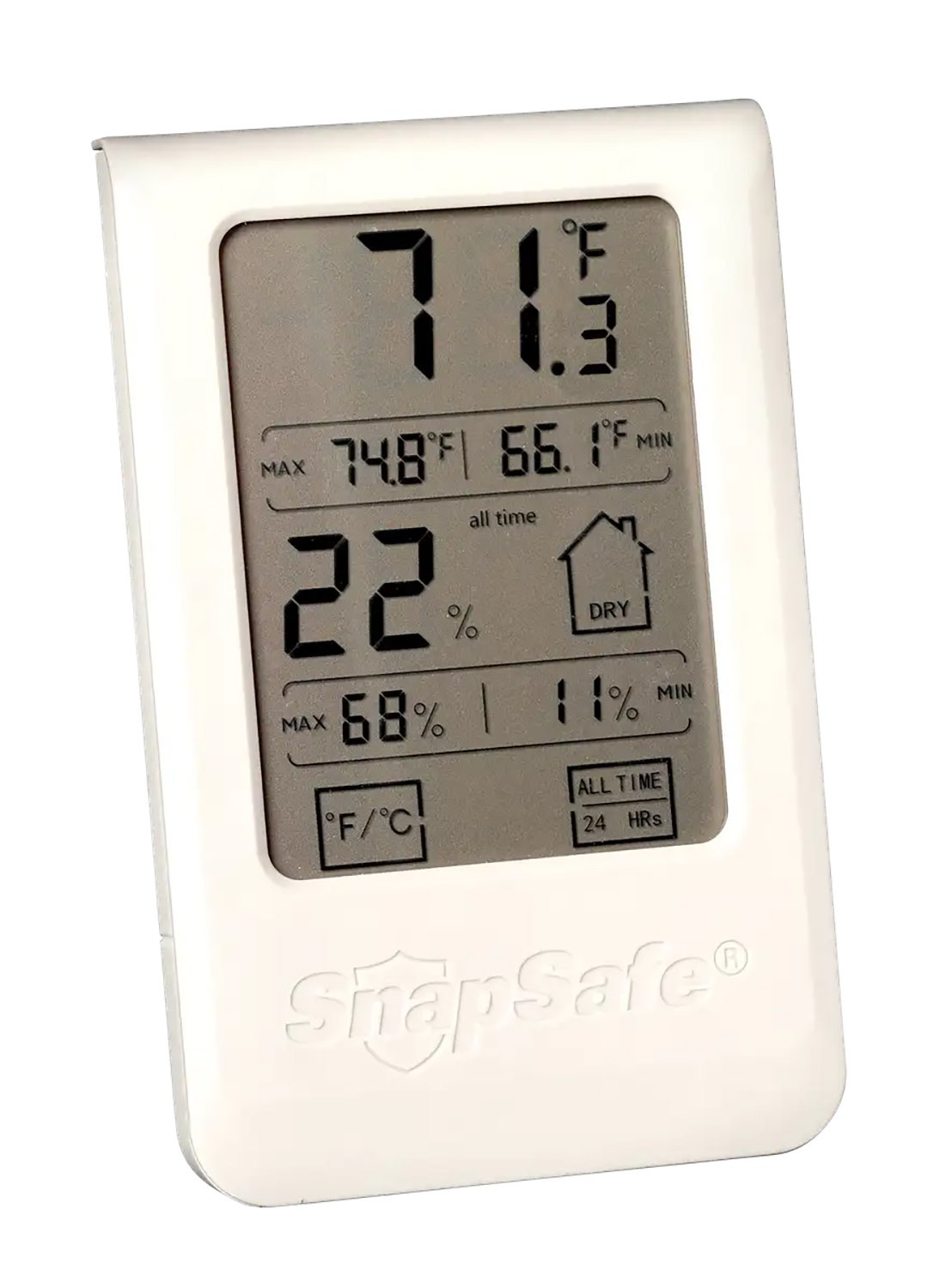 SnapSafe Gray Hygrometer - Temperature & Humidity Display