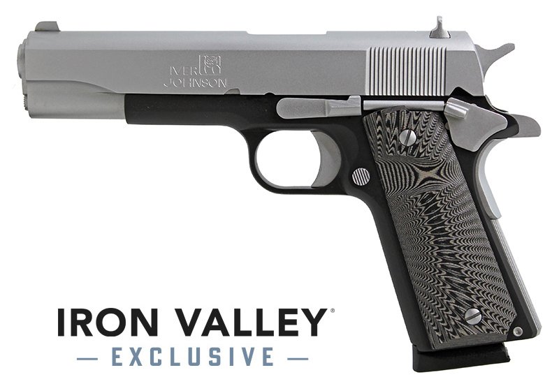 Iver Johnson 1911A1-T/T9 9mm 5" Two-Tone Bl/Chrome Walnut Grips 9rd Mag
