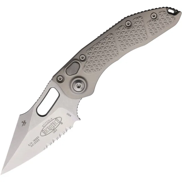 Microtech 169-11NC Stitch Auto 3.75 In Stonewash Part Serrated
