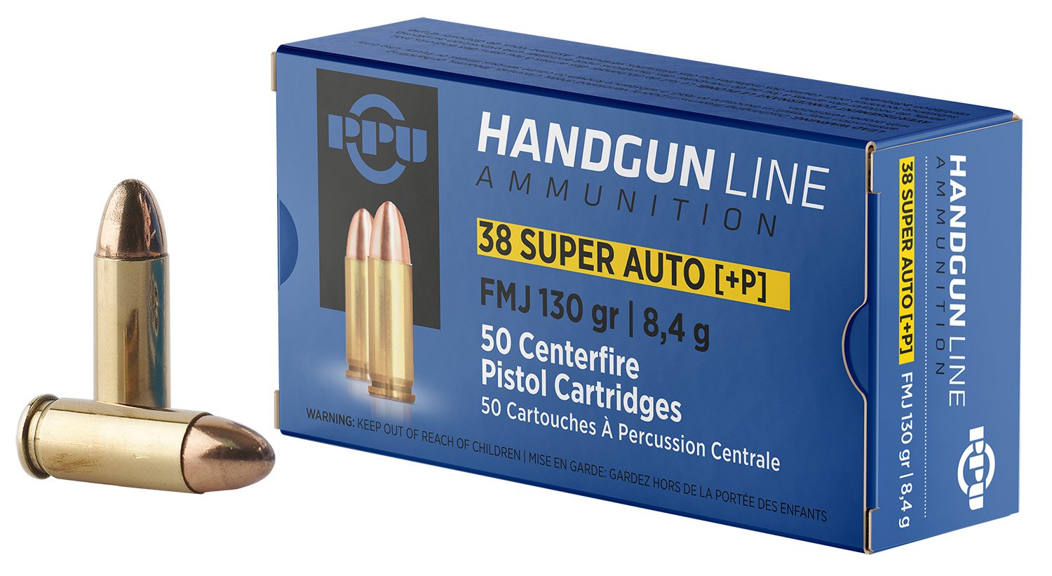 PPU PPH38SU Handgun 38Super+P 130gr Full Metal Jacket 50 Per Box/10 Case - Prvi Partizan - 38 Super
