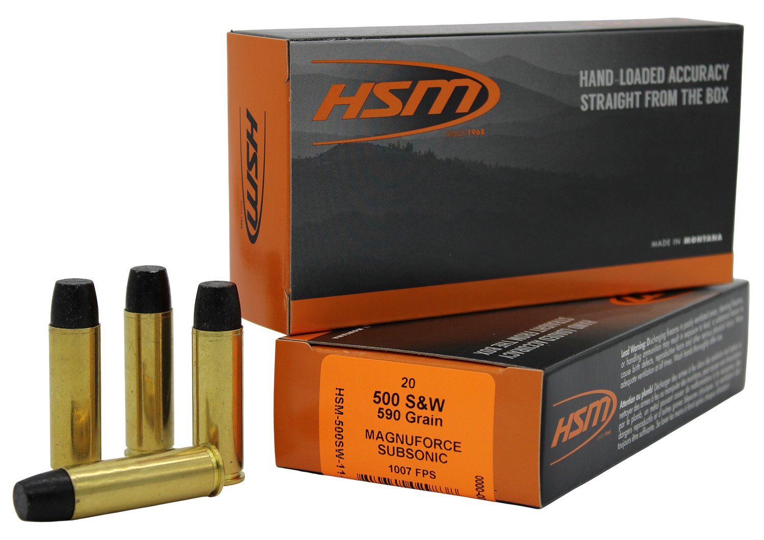 HSM SUBSONIC 500 SW MAG 590GR HARD CAST LEAD FN 20RD 25BX/CS - HSM Ammunition - 500 S&W Magnum