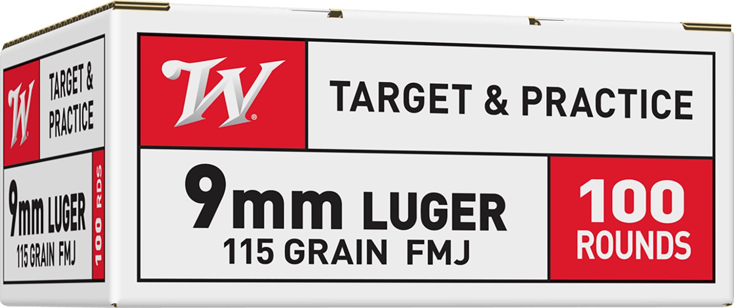 Winchester 9mm Range Pack Ammo FMJ 115 Grain 1190 fps 100 Rounds - Winchester - FULL METAL JACKET